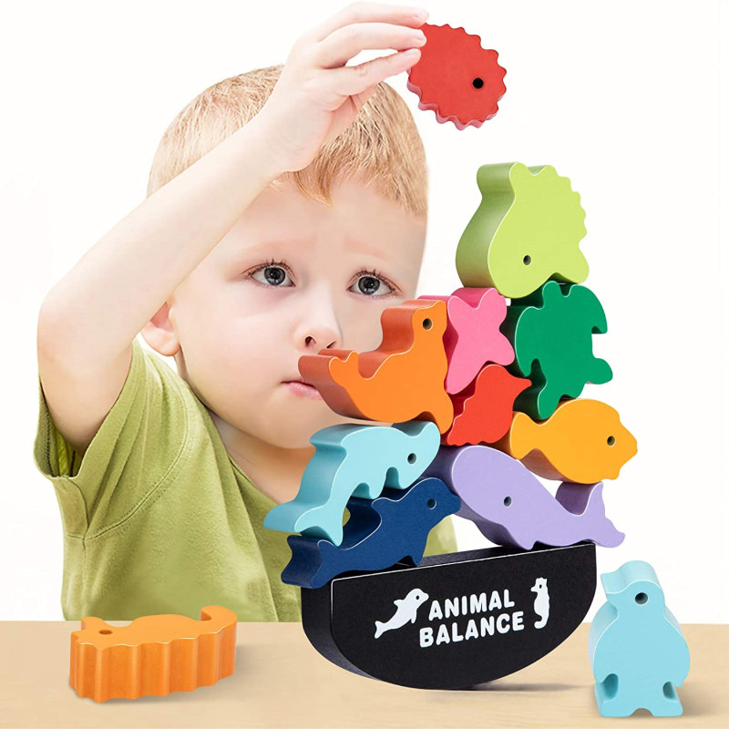 Board Game With Questions - New Children Montessori Wooden Animal Balance
